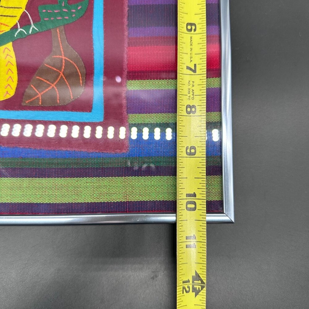 Vintage Framed Mola Parrot Textile Folk Art Hand Stitched Panama Wall Hanging - Picture 6 of 7